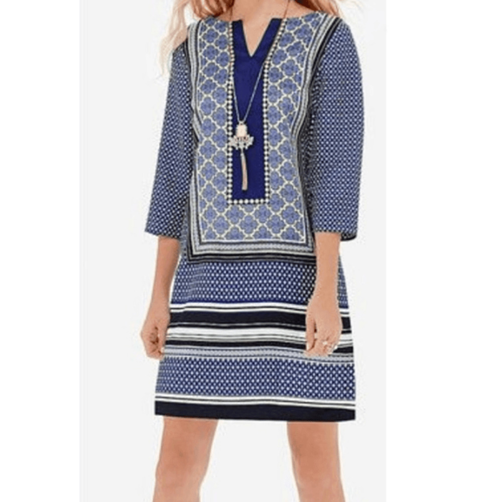 The Limited Blue and Yellow Geometric Satin Shift Dress Women’s XS New With Tags